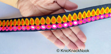 Mirrored Fabric Trim In Beige And Brown / Black and Orange / Beige And Red / Red And Blue, Approx. 30mm Wide - 210119L390/91/92/93